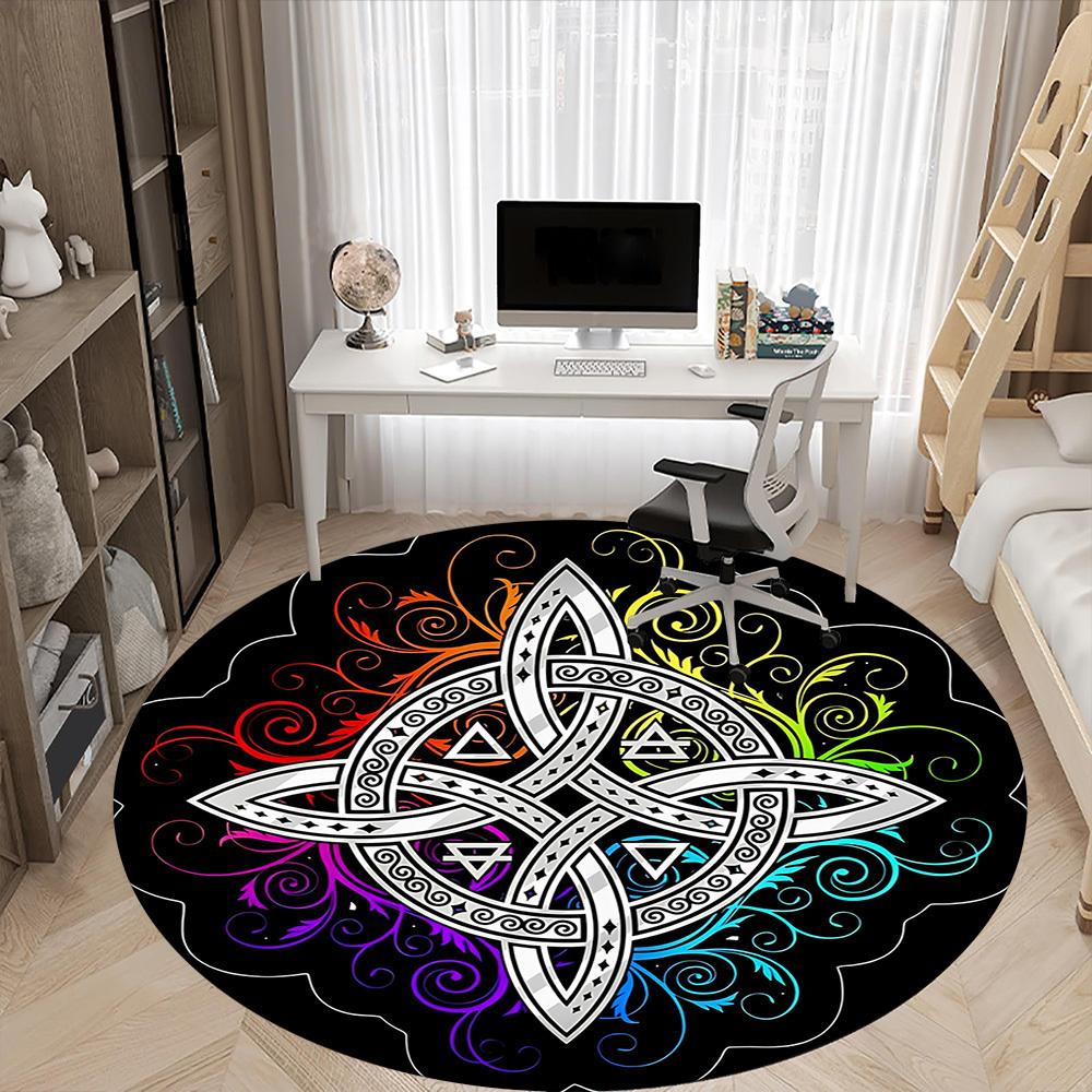 1pc Celtic Mandala Office Round Area Rug, Indoor Mat Suitable For Office, Under Office Chairs Bedroom Living Room Home Decor, Room Deco