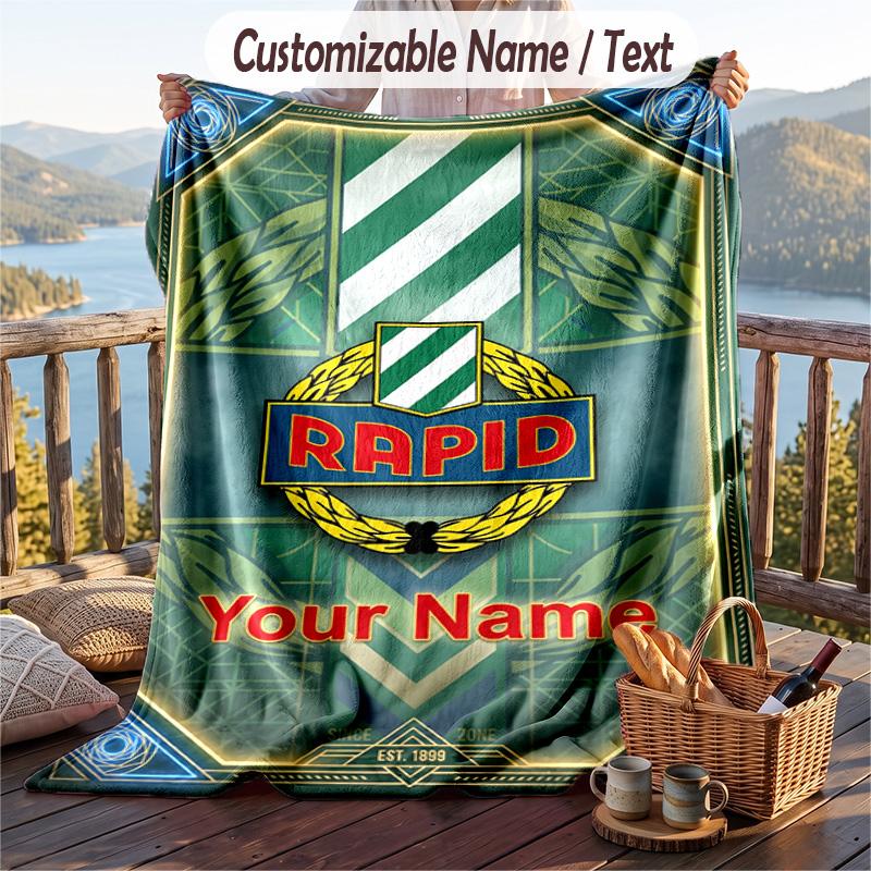 Flannel Blanket Rapid Wien FC Print Custom Name Text Soft Throw for Sofa Bed