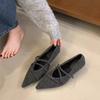 2025 Autumn and Winter New Pointed Lamb Wool Ribbon Hollow Versatile Commuter Work Warm Women's Single Shoes
