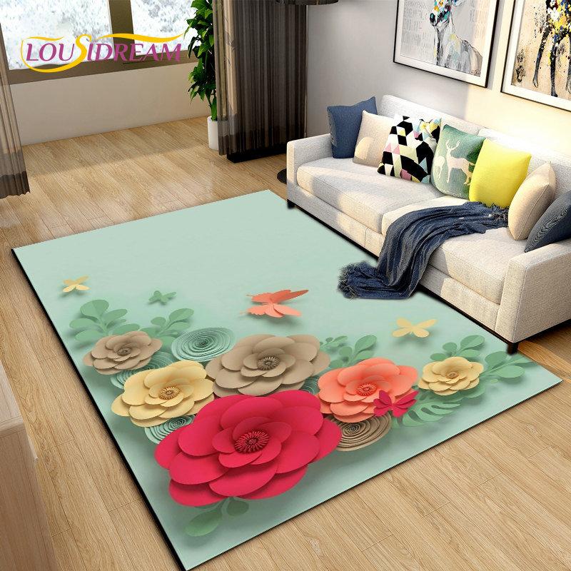 3D Nordic Flower, Daisy Area Rug,Carpet Rug for Living Room Bedroom Sofa Doormat Kitchen Decoration,Kids Play Non-slip Floor Mat