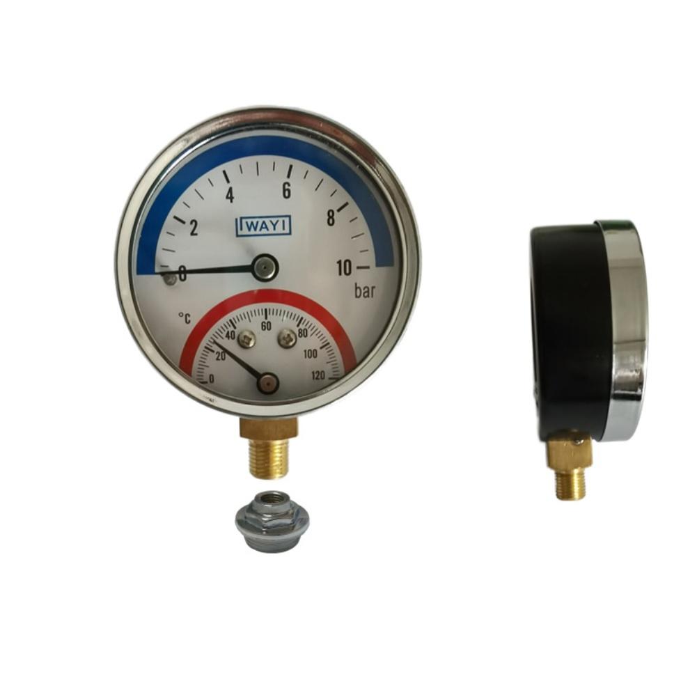 1pc Temperature Pressure Gauge 2-In-1 Pressure Gauge And Thermometer 10 Bar Temperature And Pressure Gauge Temperature 0-120°C