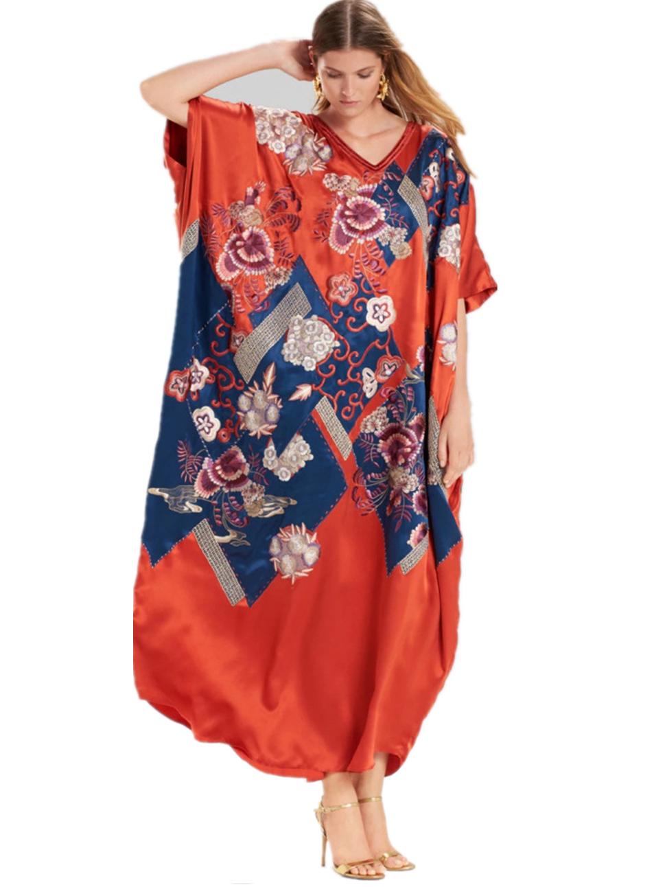 

Люрексовое длинное шелковое пляжное платье-накидка с принтом One Size