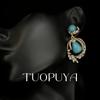 Elegant Blue Teardrop Diamond Inlaid Retro Earrings with Silver Studs