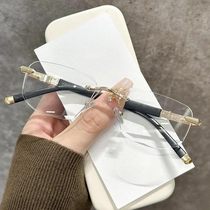 Unisex Rimless Reading Sunglasses Fashion Gradient Sun Glasses Retro Luxury Designer Eyewear for Travel