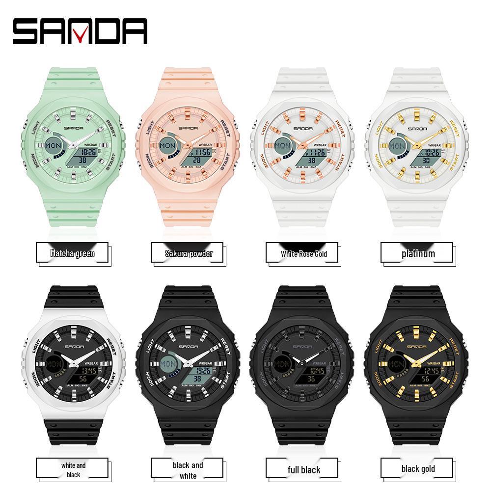 Sanda Dual Display Koreanischer Stil Wasserdicht Multifunktionale Studentenuhr