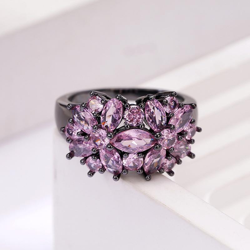 CopperFinger Ring for Women Luxury Bright Pink Zirconia Jewelry Aesthetic Flower Accessories