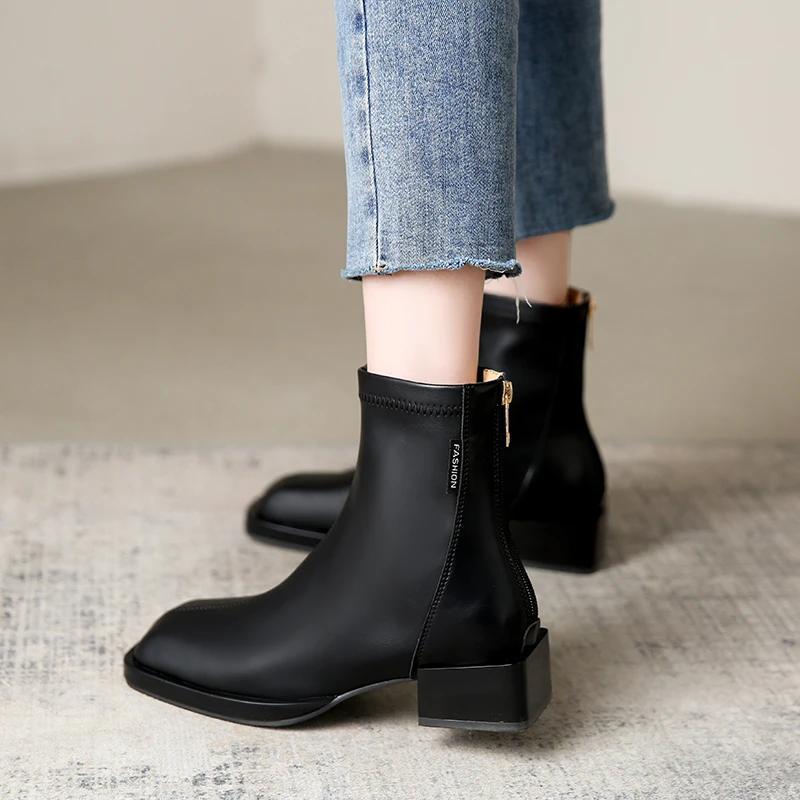 

Ботинки на молнии, короткие женские ботильоны Grace, средний каблук, толстый квадратный носок, ботинки челси, осень-зима 2024 года, женские ботинки 40