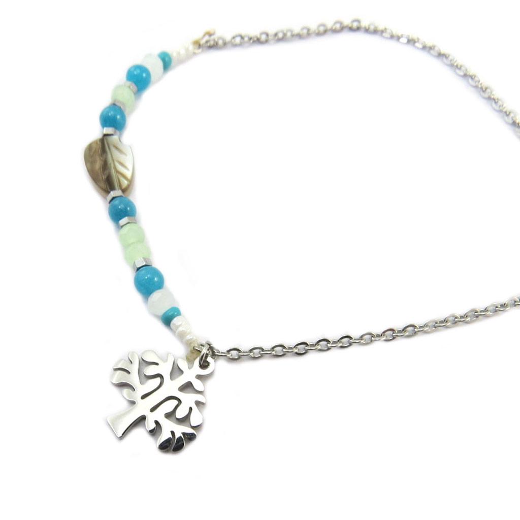 Les Trésors De Lily [P4906] - Silver Blue 'Tree of Life' Steel Bracelet