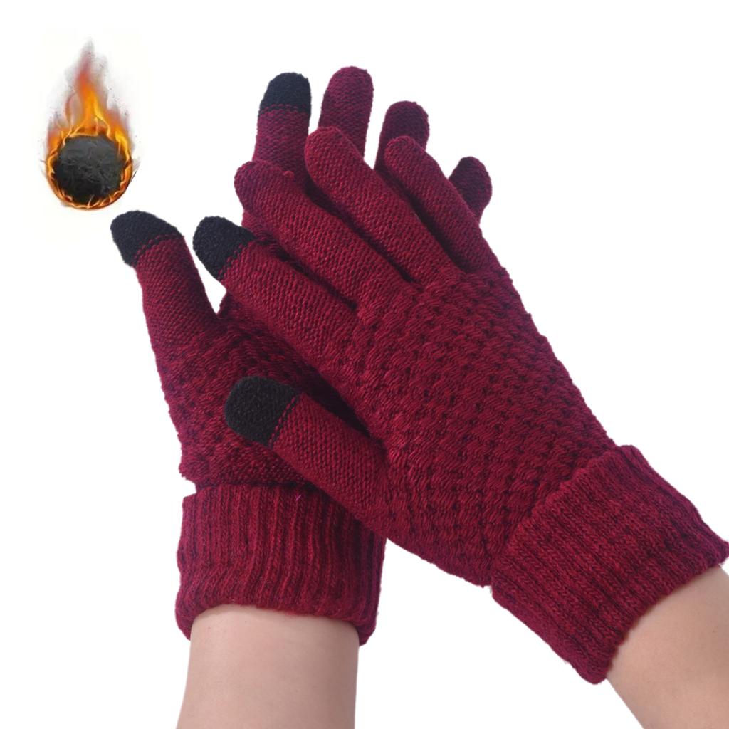 Winter Touchscreen Gloves Polyester Knit Warm Sports Gloves with Anti-Slip Grip Elastic Cuffs for Cycling Hiking Outdoor Use