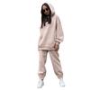 2 Pcs/Set Women Autumn Tracksuit Solid Color Loose Elastic Waist Thick Hooded Keep Warm Pocket Elastic Cuff Deep Crotch Winter