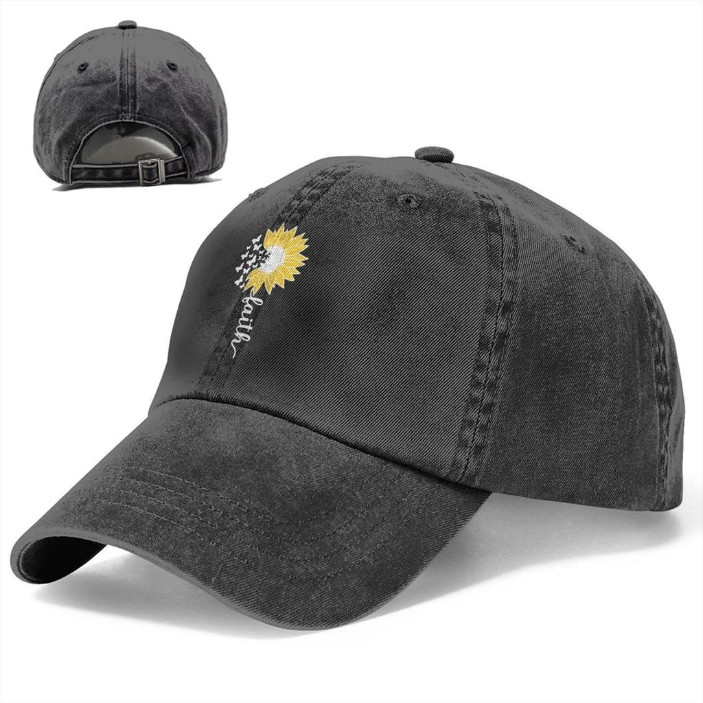 Faith Sunflower Butterfly Print Baseball Cap Casual Adjustable Low Profile Cotton Blend Hat Unisex
