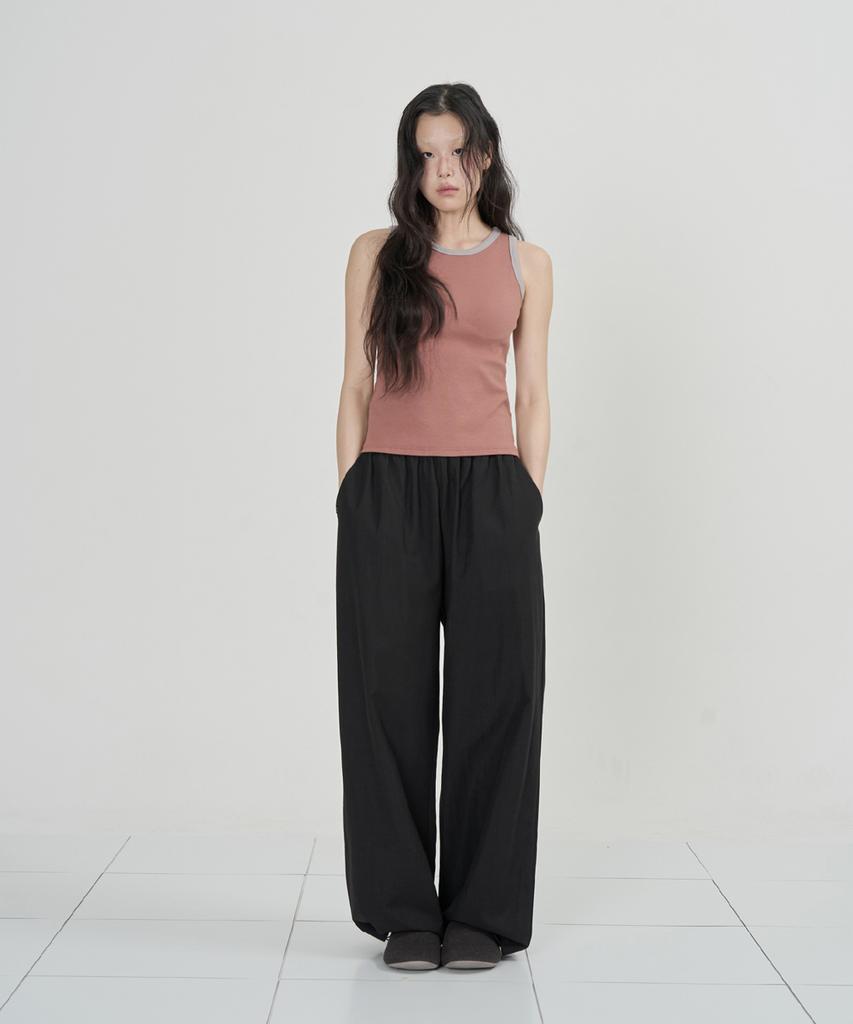 Ouas Wide Elastic Waist Pants (Black)