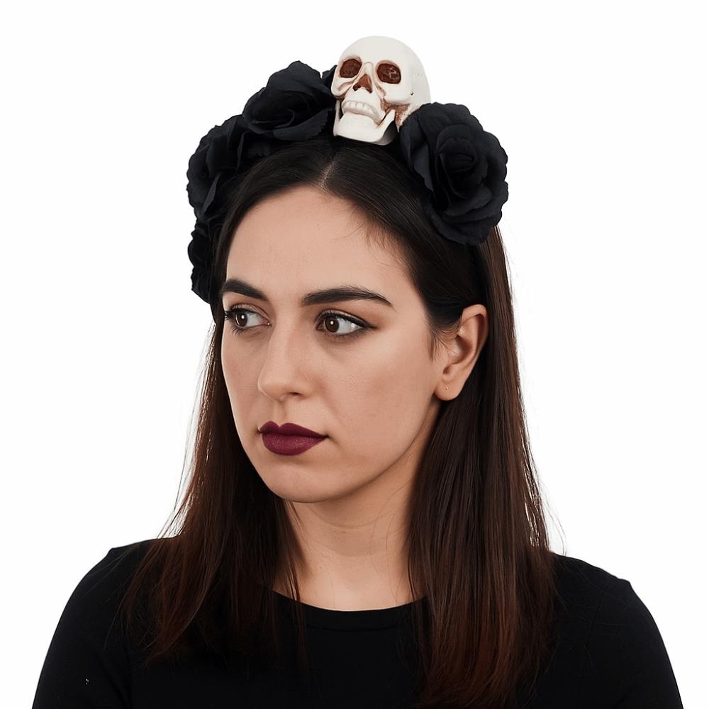 Halloween Decor Skull Head Headband Simulation Flower Gothic Flower Hairband  Cosplay