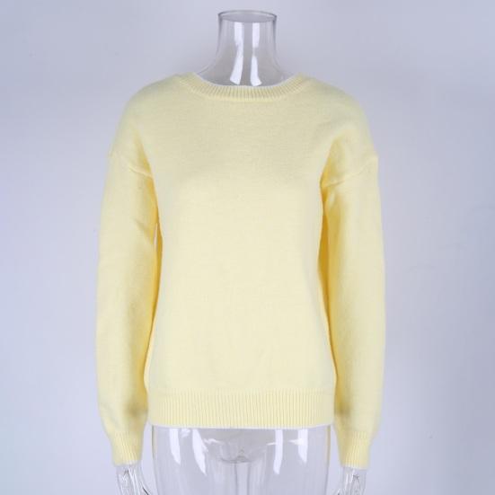 Women Sweater Tops Round Neck Long Sleeve Ribbed Hem Cuff Knitting Tops with Back Bow Decor Solid Color Knitwear