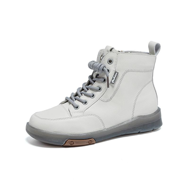 Echtleder High Top Einzelschuh Damen 2026 Übergröße Kurze Stiefel Rindsleder Sohle Seitenreißverschluss Kurze Stiefel 42