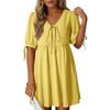 QICED Women's Fashion Summer Spring Solid Color Print Short Sleeve V-Neck Casual Dresses