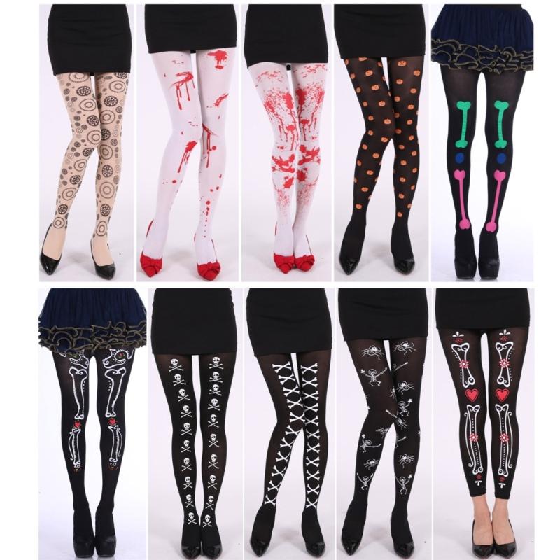 Women Sexy Tights Skinny Stockings Patterned Tights Thigh High Elastic Socks Halloween Leggings Pantyhose
