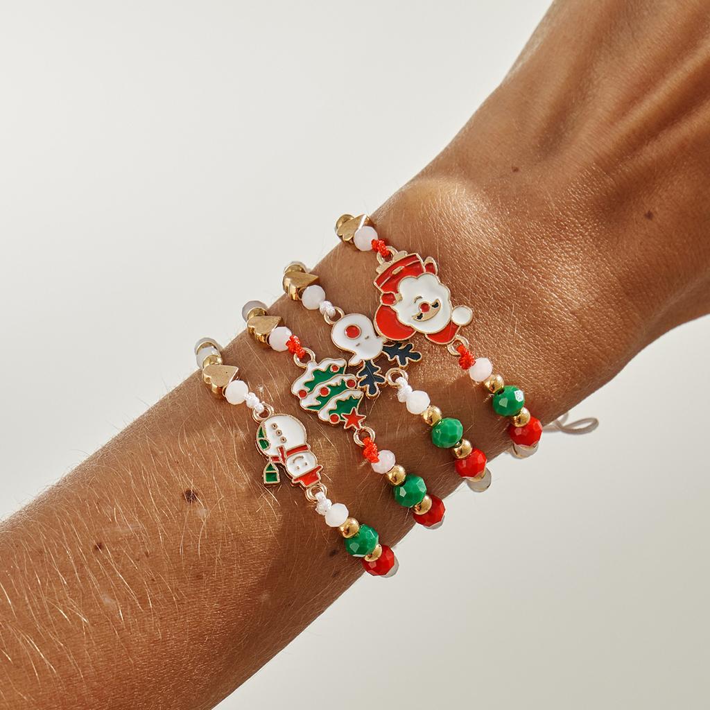 Christmas Beaded Elk Adjustable Bracelet, Cartoon Drip Santa Holiday Ornament