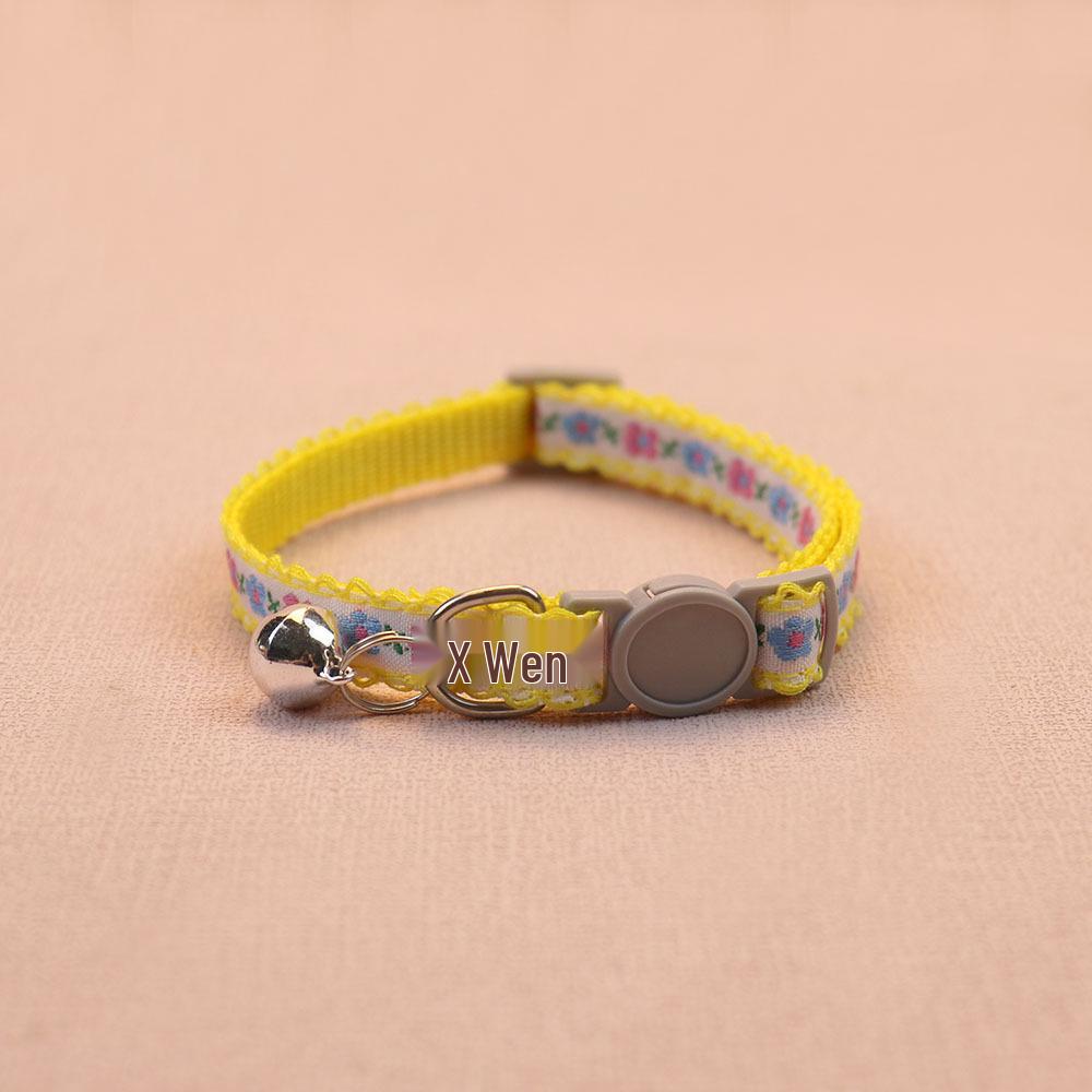 Floral Pet Collar with Safety Buckle & Bell for Dogs & Cats