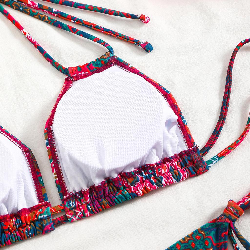 2025 European & American Women's Print Sexy Backless Double Tie Bikini Swimsuit