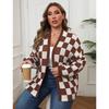 Damen S Übergröße Schachbrettmuster Farbblock Locker gestrickter Cardigan