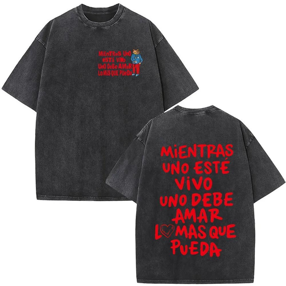 

Bad Bunny Vintage Washed OversizedT Shirts Debi Tirar Mas Fotos DTMF Pirnted Women Men Fashion High Quality Tshirt Couples Tee S
