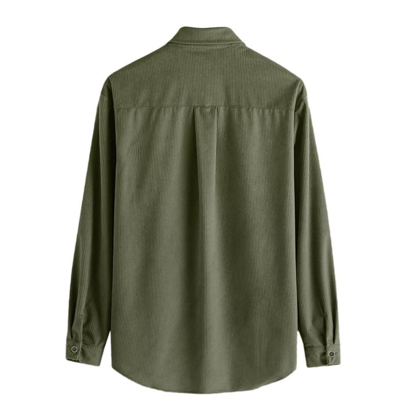 Mens Corduroy Long Sleeve Button Down Casual Loose Shirt