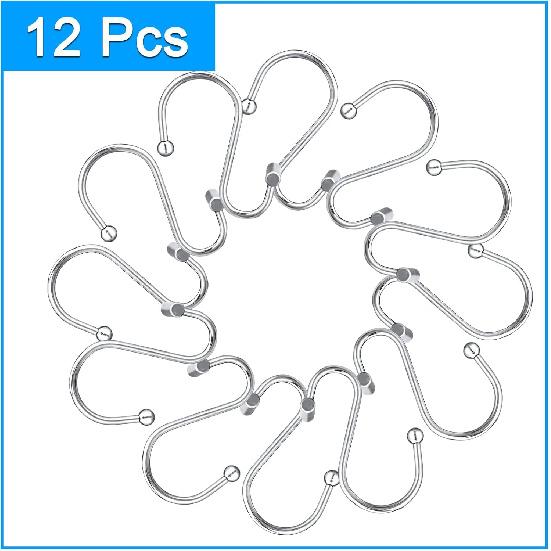 Decorative Shower Curtain Hooks Rust Proof for Bathroom, 12pcs Premium Rust Resistant Hooks Glide Shower Ring Hang Holder T Shape Hooks for Living