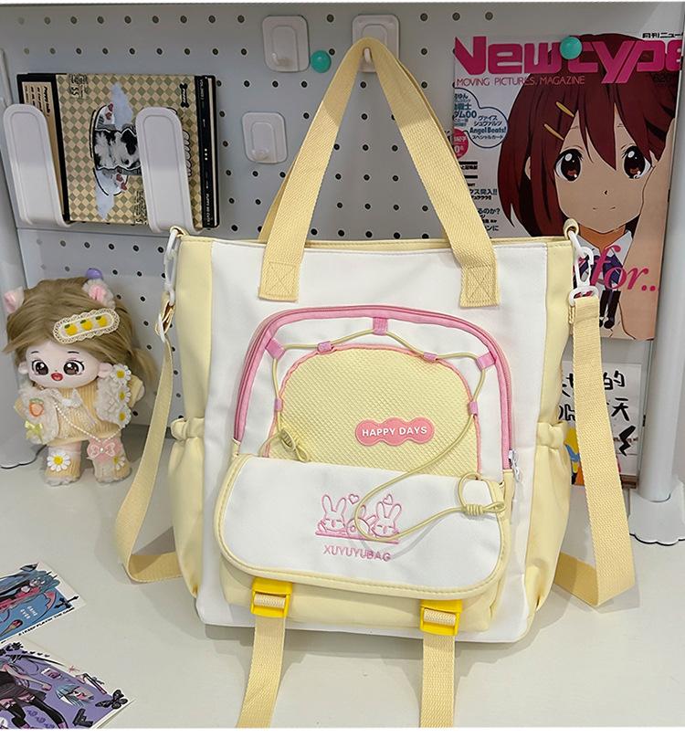 School Bag Cute Contrasting Color Small Fresh College Girl Messenger Bag Ins Large Capacity Student Class Shoulder Tote Bag