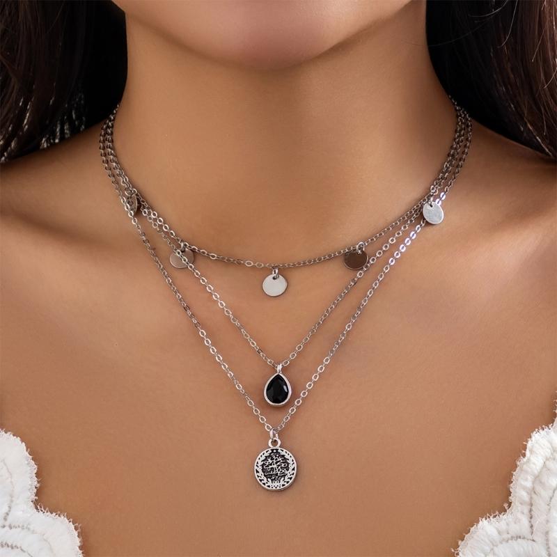 Modern Multi Layer Alloy Necklace Featuring A Combination Of Metal Sequins And Pearls For A Fashion Statement