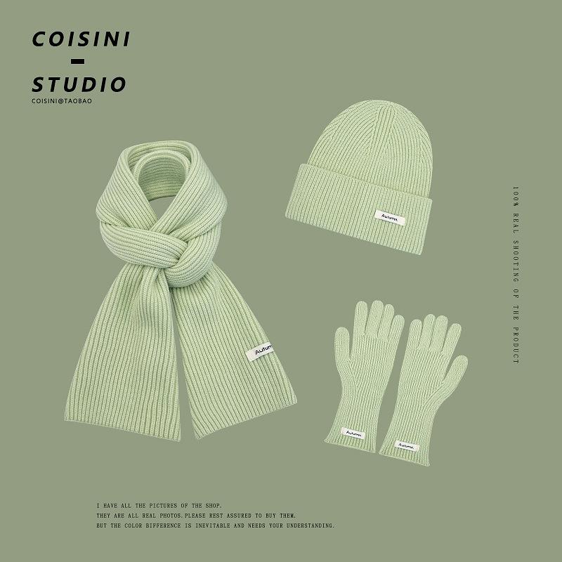 Season fashion new literary and retro knitted wool scarf three-piece set women's warm and cold neck scarf men