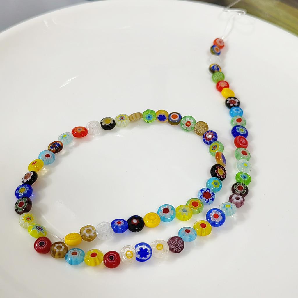 Millefiori Flower Glass Beads - Round Flat Beads for DIY Jewelry Making
