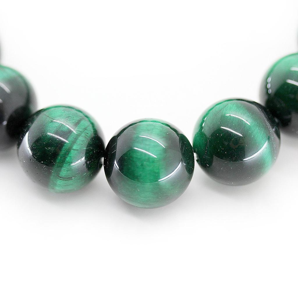 Green Tiger Eye 14mm Prayer Beads Bracelet Natural Stone Power Stone Money Luck Work Luck Financial Luck [Sekki] [b314]