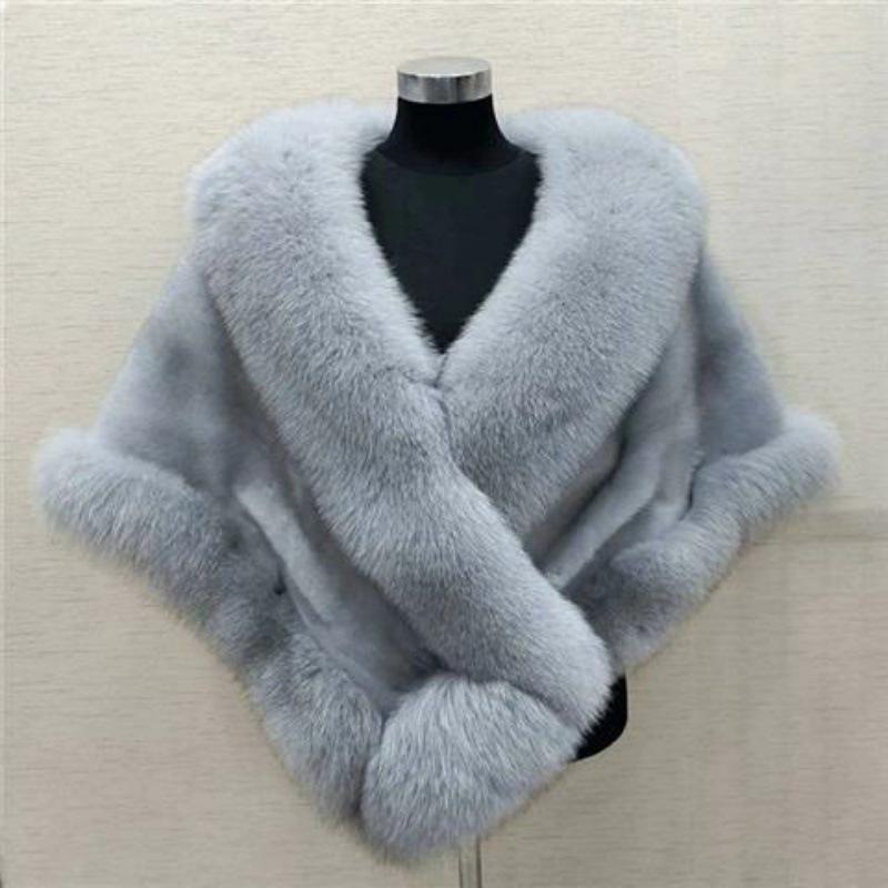 Faux Fox Fur Shawl for Bride - Autumn/Winter Wedding Cloak, Dress Cape