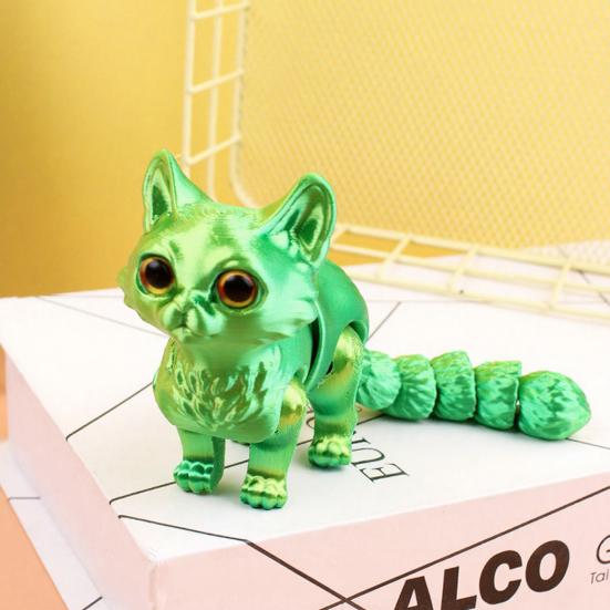 3D Printed Cat Toy Stress Relief Simulation Cat Toy Articulated Animal Fidget Toy Desktop Pet Model Office Desk Decoration Ornament