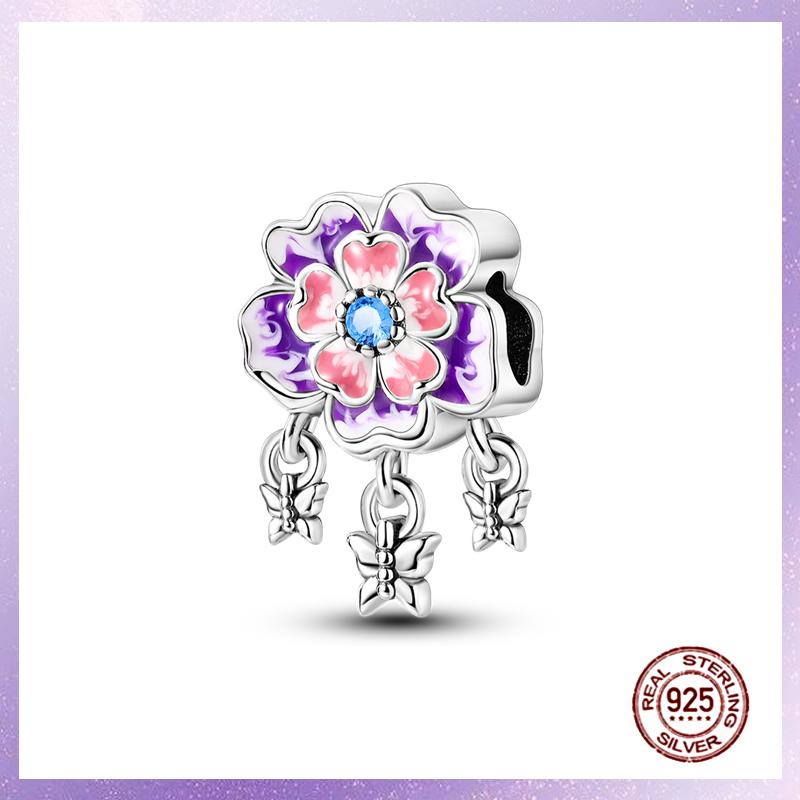 Purple Charms Copper Fit Original Pendant Bracelet Butterfly Glass Heart Feather Clip Charm Dangle Luminous Bead Diy Jewelry