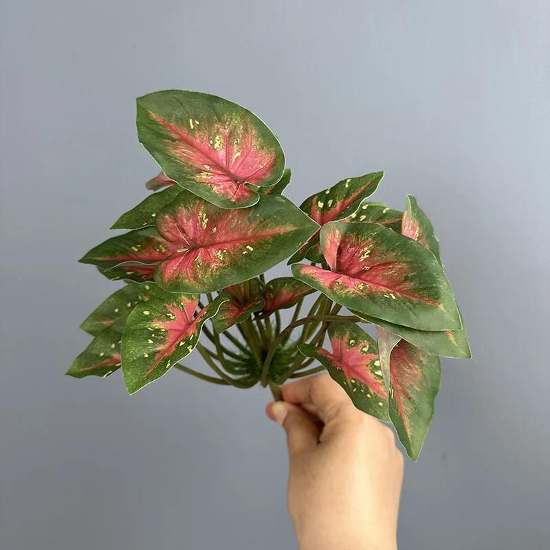 10pcs Hotel Decorative Plastic Simulation Apple Leaf Plant Restaurant Decoration Artificial 24 Leaves Alocasia Green Plants