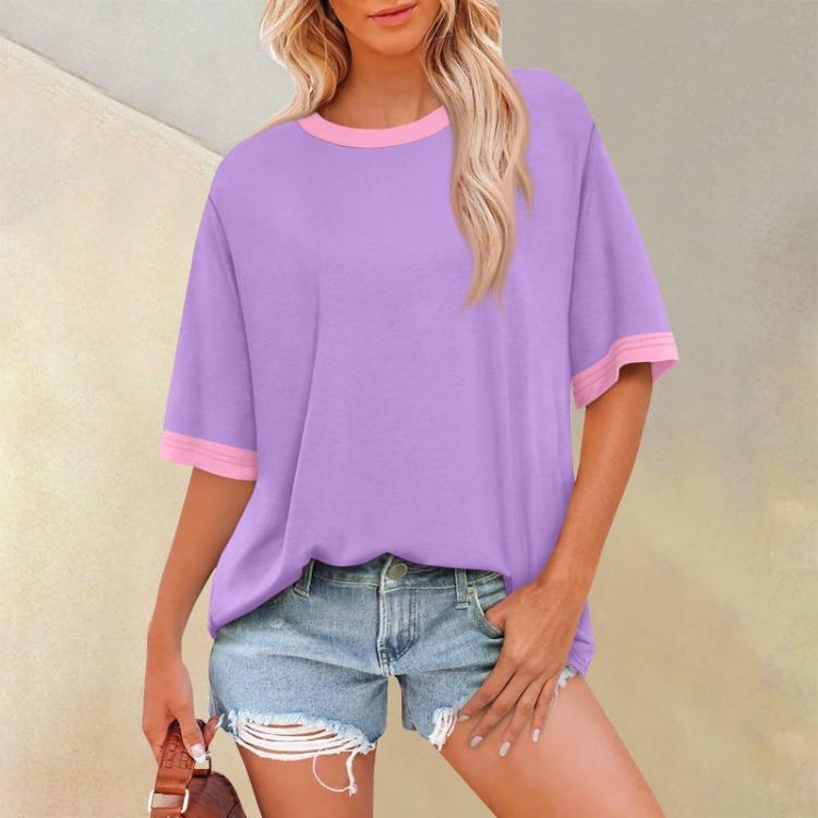Women Summer Fashion Solid Color T Shirts Loose Scoop Neck Short Sleeve Tops Blouse