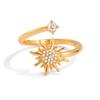 J&D 18K PVD Gold Plate Stainless Steel Rings Trendy Classic White Rhinestone Sun Adjustable Open Ring