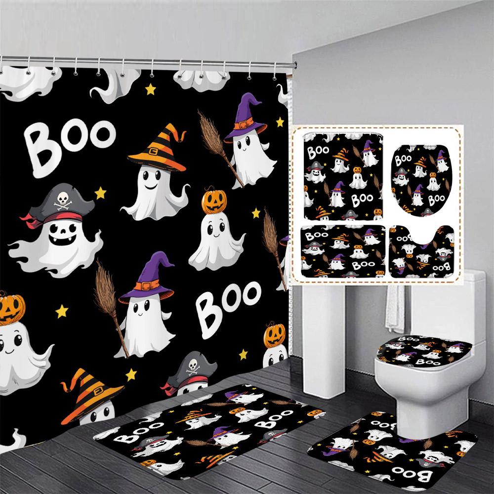 Floral Skull Shower Curtain Set Butterfly Moth Pink Mushroom Flower Skeleton Halloween Home Bathroom Decor Bath Mat Toilet Cover