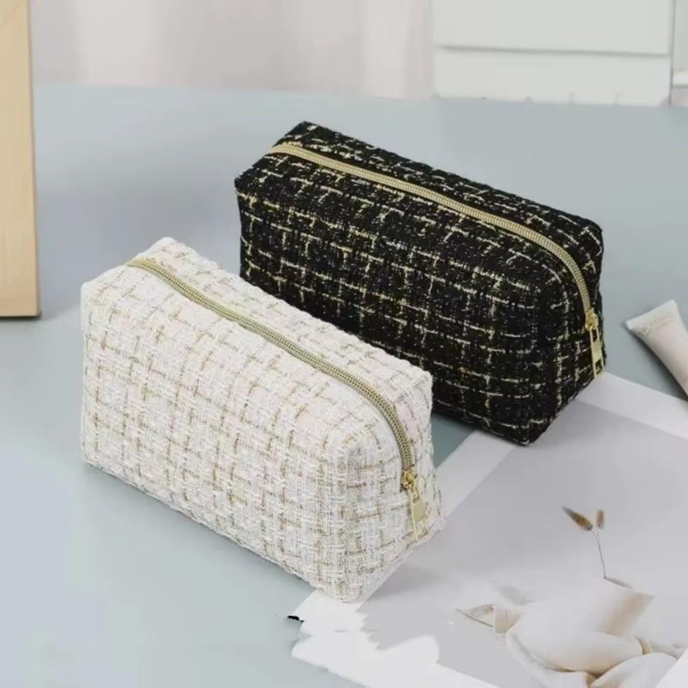 Fashion With Handle Cosmetic Bag Large Capacity Linen Cotton Makeup Bag Breathable Lightweight Toiletry Handbag Women