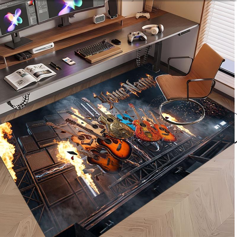 Music Guitar Theme Soft Crystal Velvet Rug Custom Name & Text Print Non Slip Floor Rug for Bedroom Living Room