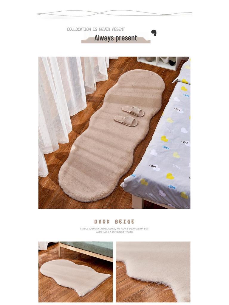 Irregular Long Pile Plush Sofa Cushion Rug - Faux Rabbit Fur for Living Room, Coffee Table, Bedroom, or Bedside.