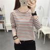 Women's Plus Size Striped Long Sleeve Cotton T-Shirt - Autumn Collection for Middle-Aged Moms