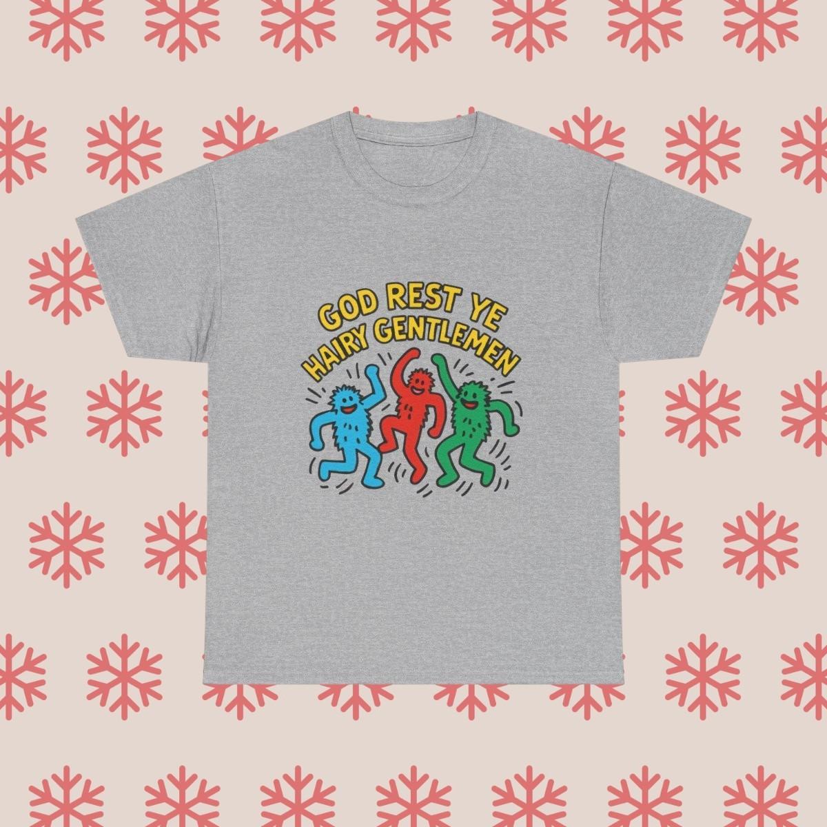 God Rest Ye Hairy Gentlemen T-Shirt | Dancing Christmas Men Holiday Tee S