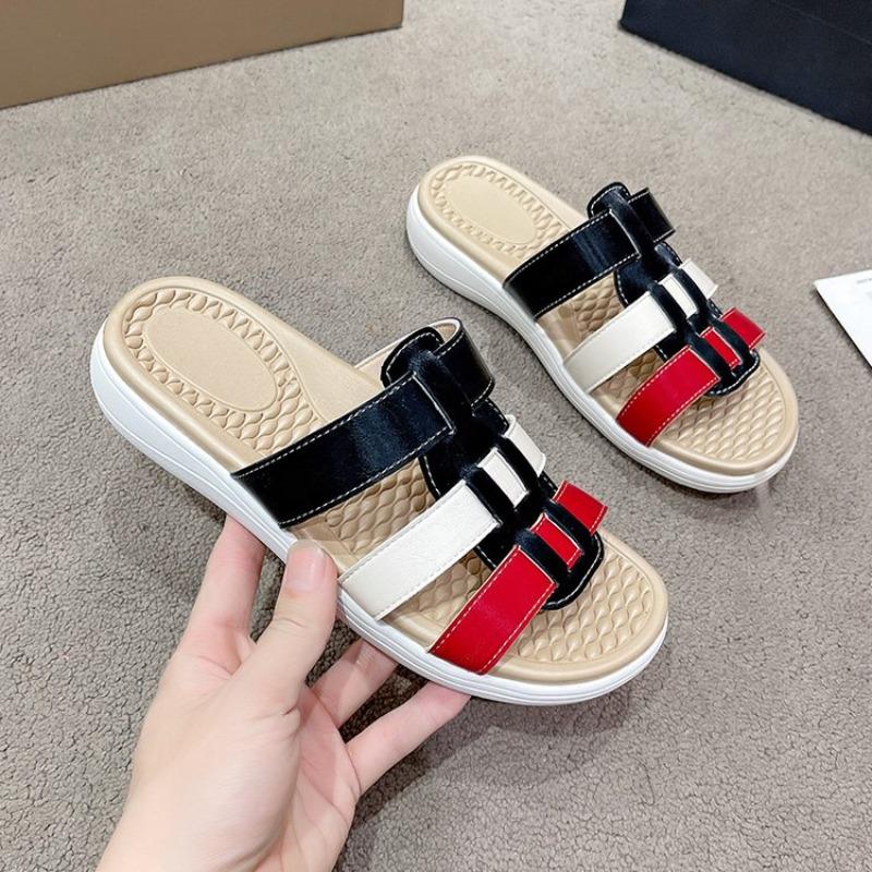 

Модные летние женские сандалии на танкетке Премиальные ортопедические сандалии с открытым носком Винтажные нескользящие повседневные женские туфли на платформе из искусственной кожи 36 чёрный