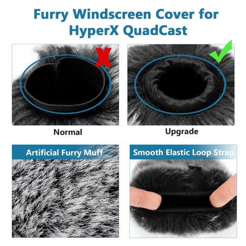 Pop Filter for Hyperx Qu&s, Microphone Foam Cover + Furry Wind Muff, Hyperx Qu&s Microphone Pop Filter Windscreen Cover for Indoor/Outdoor Use, 2-Pack