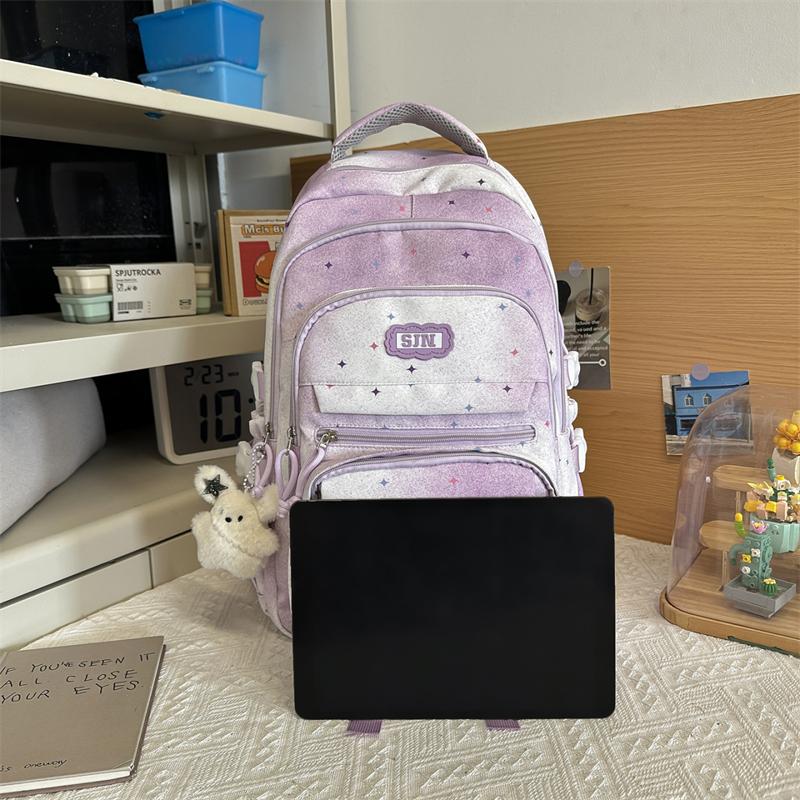Color Block Women's Backpack Student Schoolbag Large Capacity Star Print Backpack