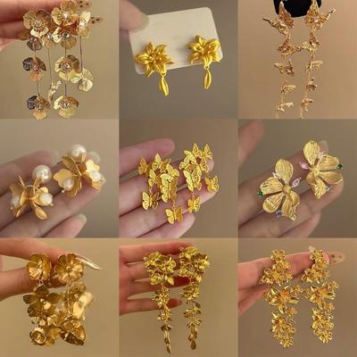 Elegante Vintage Französische Schmetterling Blume Ohrstecker - High-End Modeaccessoires für Frauen