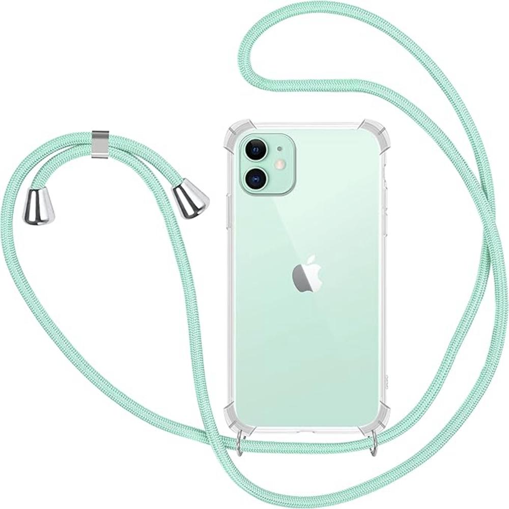 

Adjustable Crossbody Lanyard Case For iPhone 16 15 14 13 12 11 8 7 Pro Plus X XS Max XR SE 2 3 Transparent TPU Shockproof Cover For iPhone 16 Plus&Case & Strap зелёный